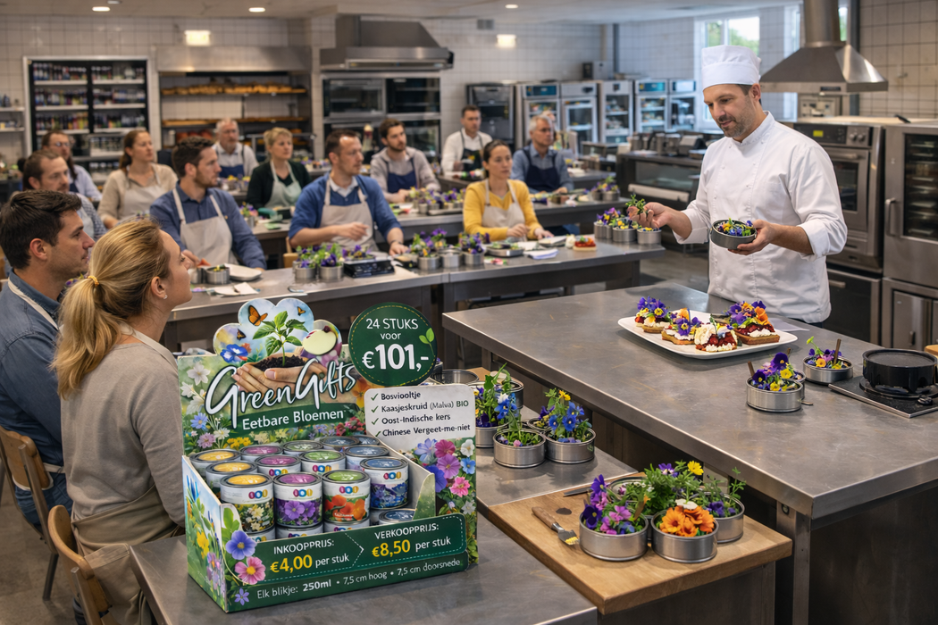 GreenGifts Essbare Blüten Anzuchtset in der Dose – Perfektes Produkt für den Einzelhandel, Geschenkartikelläden und die Gastronomie