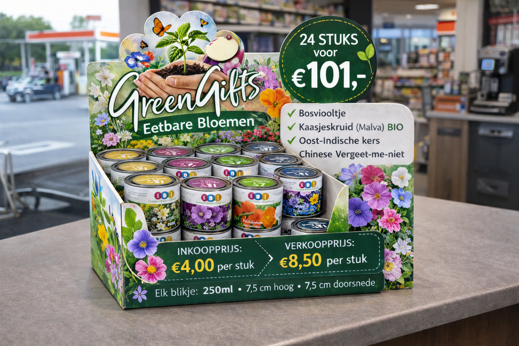 GreenGifts Essbare Blüten Anzuchtset in der Dose – Perfektes Produkt für den Einzelhandel, Geschenkartikelläden und die Gastronomie