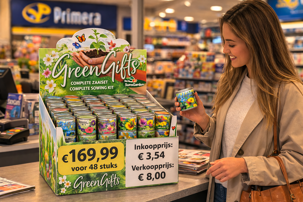 GreenGifts Blumen-Anzuchtset Display 48 Stück – Wiederverkaufsprodukt