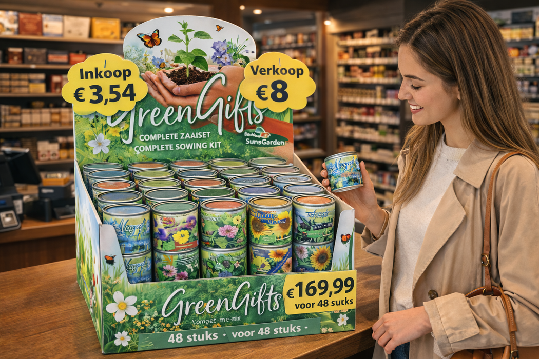 GreenGifts Blumen-Anzuchtset Display 48 Stück – Wiederverkaufsprodukt