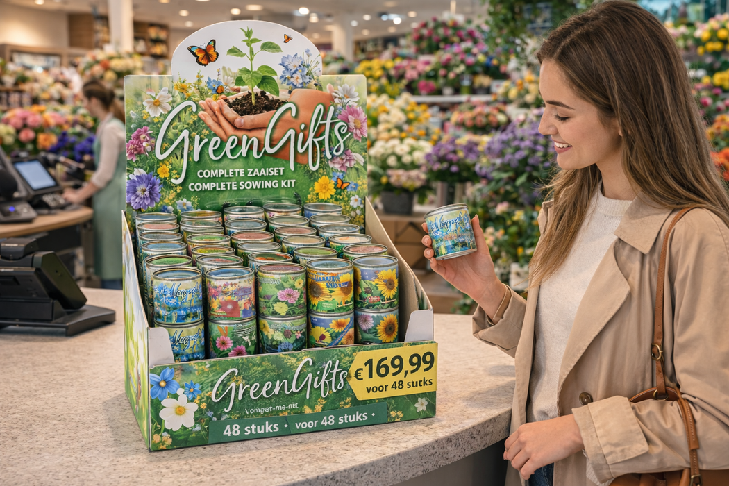 GreenGifts Blumen-Anzuchtset Display 48 Stück – Wiederverkaufsprodukt