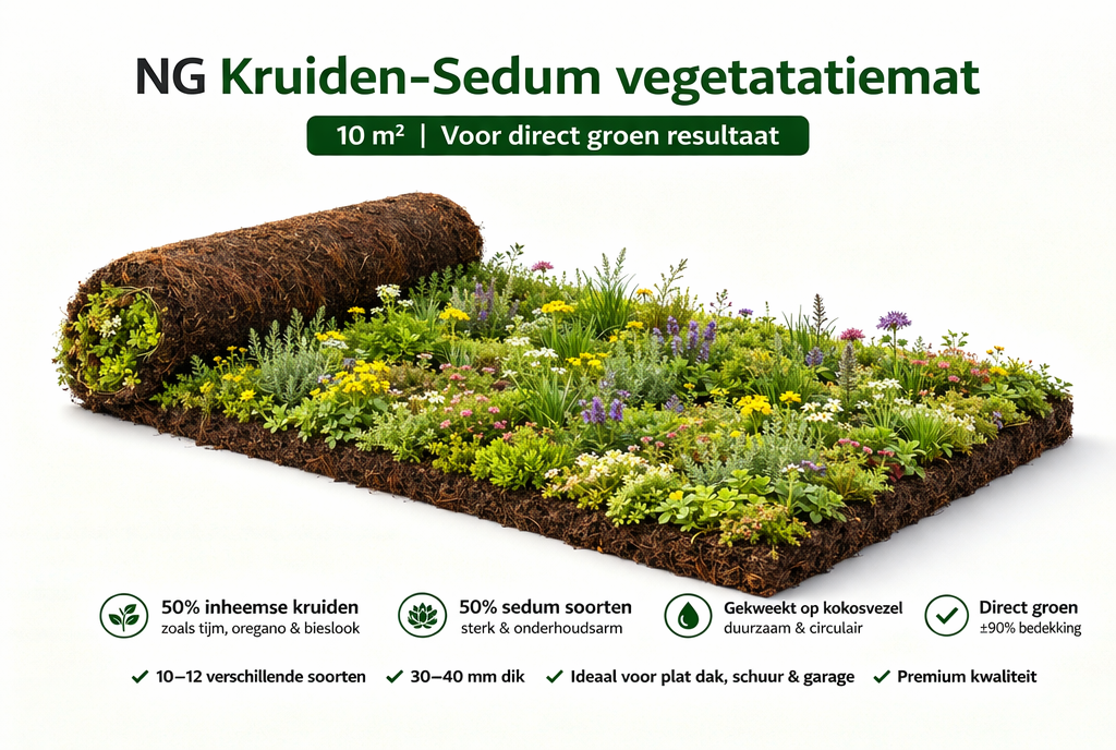 Tapis de végétation Herbes-Sedum 10m² – Toiture végétalisée prête à l'emploi – 50% Sedum & 50% Herbes indigènes – Tapis de toiture végétalisée Premium