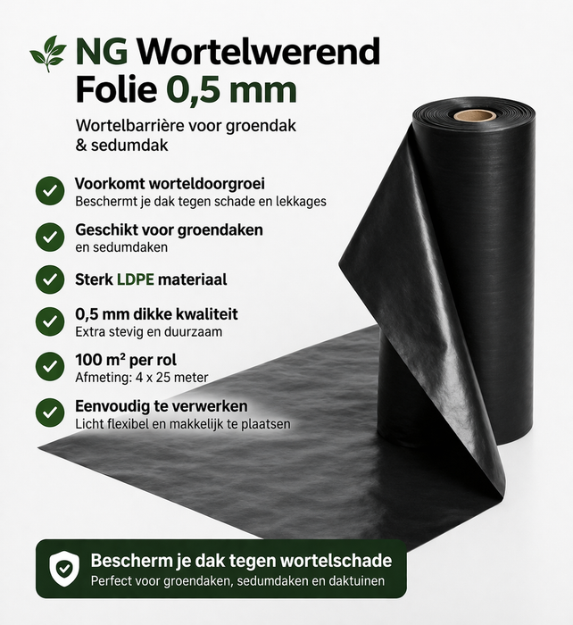 🌿 Film Anti-Racine Toiture 0,5 mm – Barrière Anti-Racine pour Toit Végétalisé & Toit en Sédum – 100 m² (4 x 25 mètres)