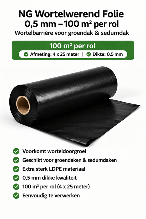 🌿 Film Anti-Racine Toiture 0,5 mm – Barrière Anti-Racine pour Toit Végétalisé & Toit en Sédum – 100 m² (4 x 25 mètres)