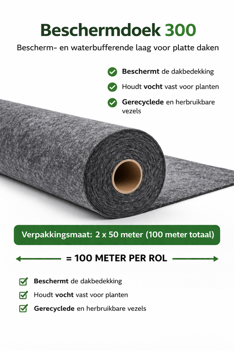 🌿 Schutzvlies 300 – Gründach Schutzlage & Wasserspeicher Vlies (100 m² – 2 x 50 Meter)