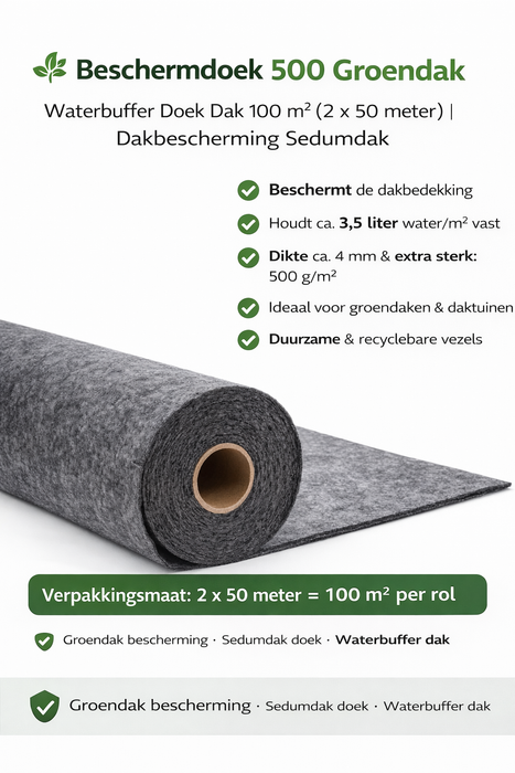 🌿 Schutzvlies 500 Gründach – Wasserspeicher & Dachschutz (100 m² – 2 x 50 Meter)