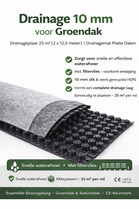🌿 Plaque de drainage 10 mm – Couche de drainage & d'évacuation pour Toiture végétalisée et Toiture Sedum (25 m² – 2 x 12,5 mètres)