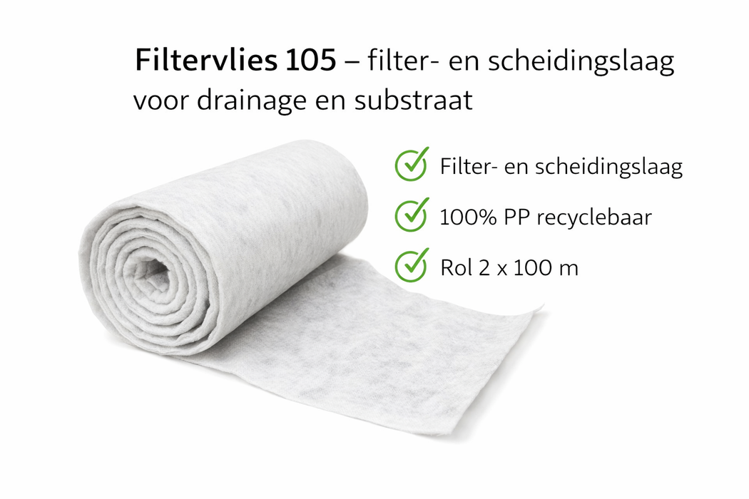 Filtervlies 105 – 200 m² rol (2 x 100 meter) | Filter- en scheidingslaag voor drainage