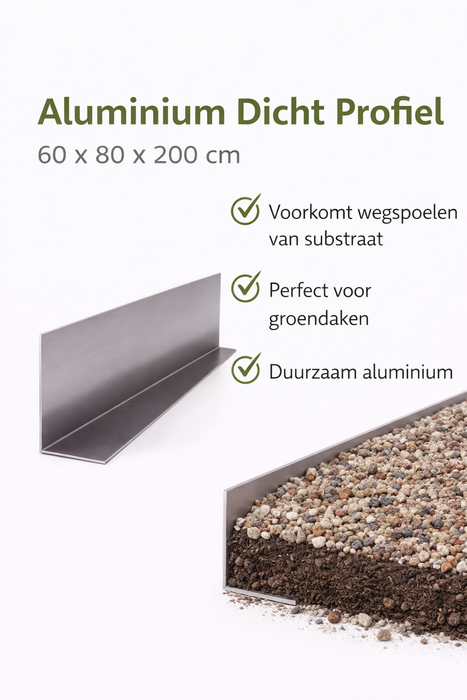Aluminium Dicht Profiel 60 x 80 x 2000 mm – Scheidingsprofiel voor grind en substraat bij groendaken