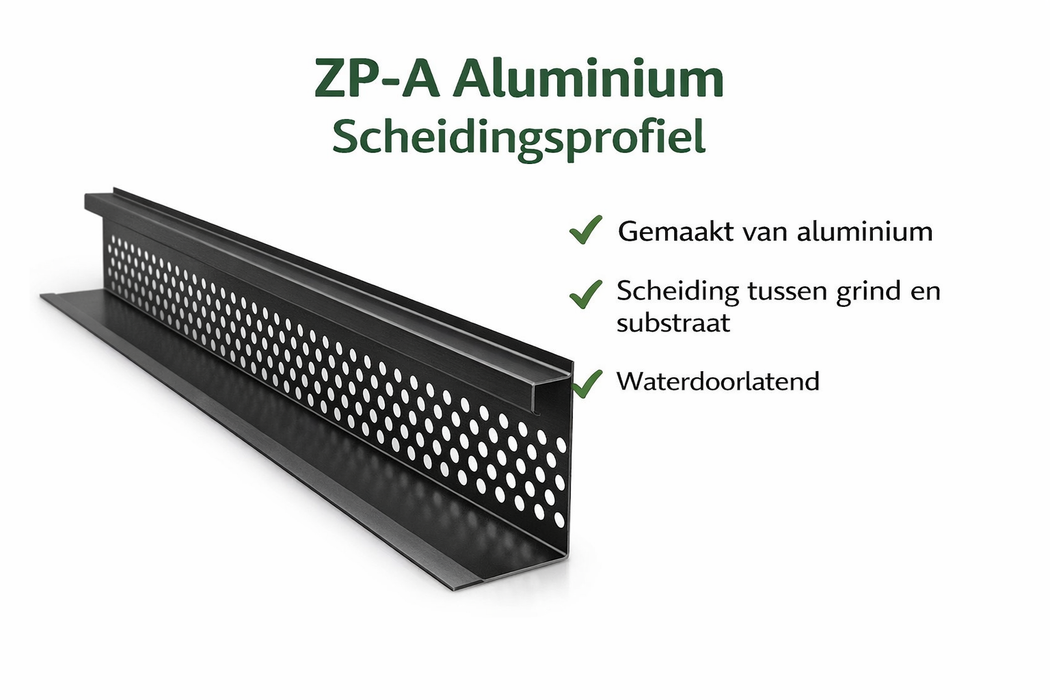 Geperforeerd Aluminium Scheidingsprofiel Groendak Grijs – Waterdoorlatend – 2000 / 2500 mm – Scheiding Grind & Substraat