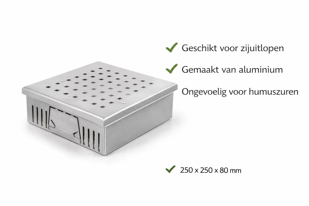 Aluminium Controleschacht Dakafvoer 250x250x80 mm – Voor Zijuitloop – Groendak Afvoer Bescherming