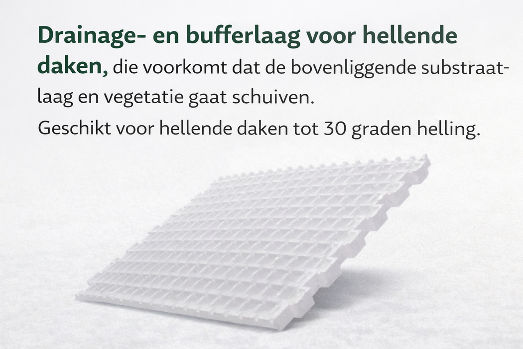 Drainageplaat Hellend Dak EPS 58 mm – 34,8 m² per Pallet – Waterbuffer & Anti-Schuif Laag tot 30°