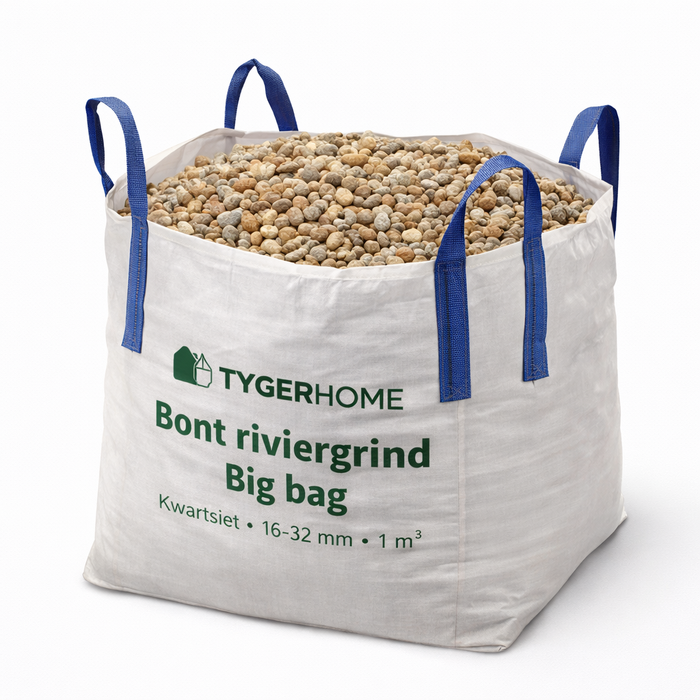 Bunter Flusskies Big Bag (1 m³) – 16-32 mm Quarzit-Kies für Dachrand und Entwässerung