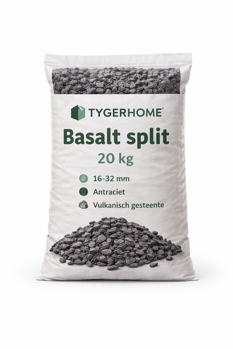 Basalt Split 20 kg (16-32 mm) – Antraciet Grind voor Dakrand en Afwatering