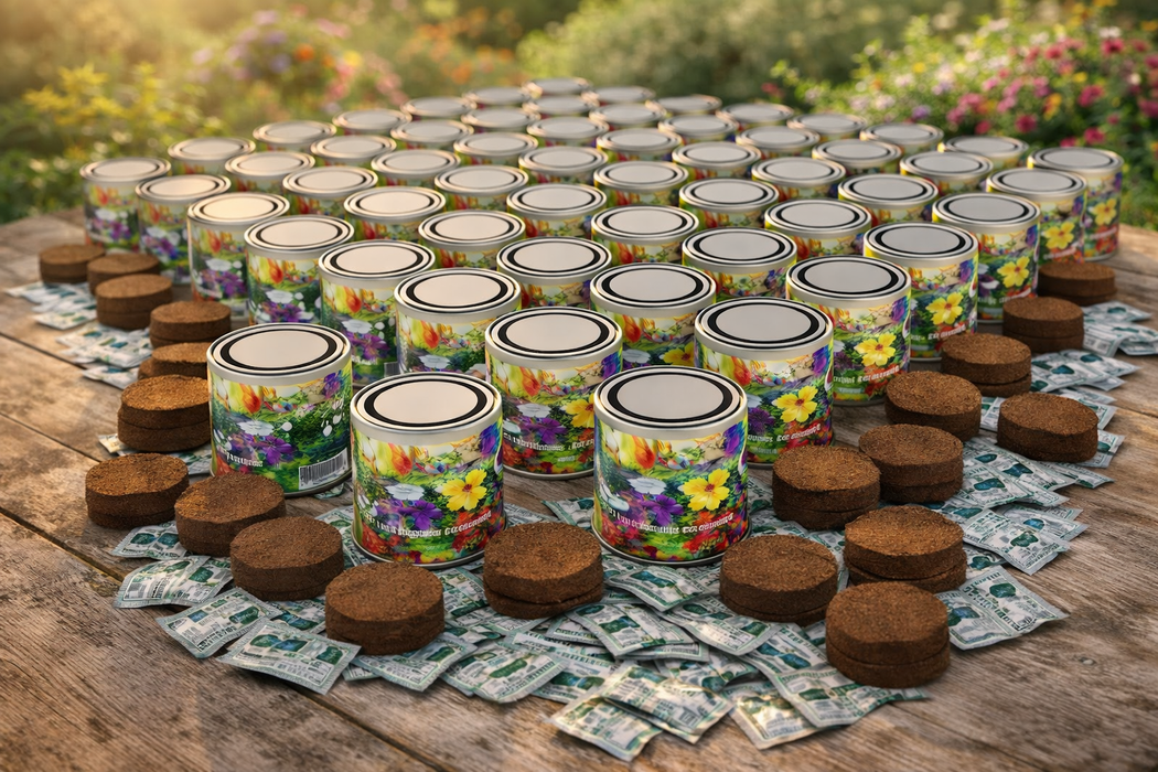 50x Bloemen Kweekset in Blik – 250ML | Biologische Zaden & Aarde Tablet | Bulk Cadeauset
