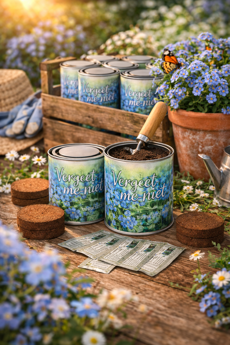 100x Vergeet-me-niet Kweekset in Blik – 250ML | Biologische Bloemenzaden | Complete DIY Set
