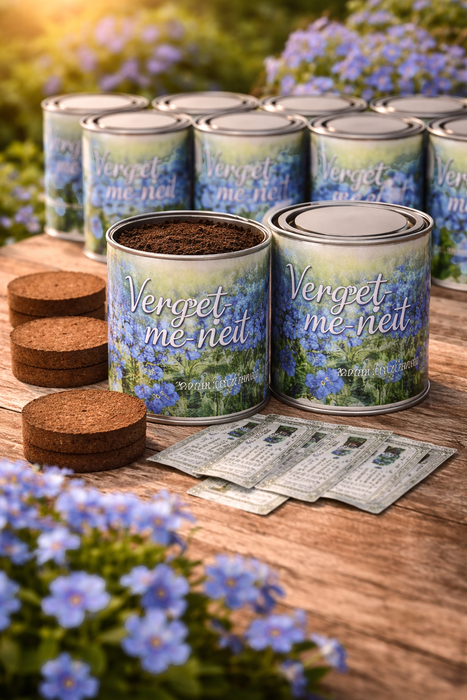 50x Vergeet-me-niet Kweekset in Blik – 250ML | Biologische Bloemenzaden | Complete DIY Set