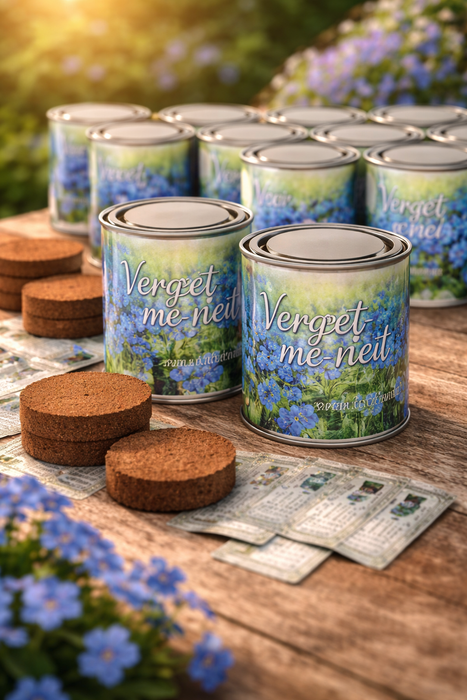 50x Vergeet-me-niet Kweekset in Blik – 250ML | Biologische Bloemenzaden | Complete DIY Set