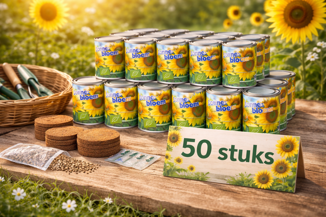 50x Zonnebloem Kweekset in Blik 250ML – Biologische Zaden – Complete DIY Set – Bulk Cadeau