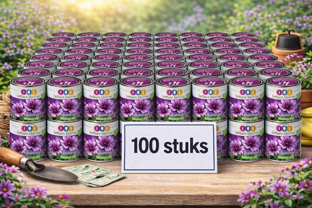 100x Eetbare Bloemen Kaasjeskruid (Mallow) BIOLOGISCH – Complete Kweekset in Blik – Inclusief Zaden & Kokosgrond