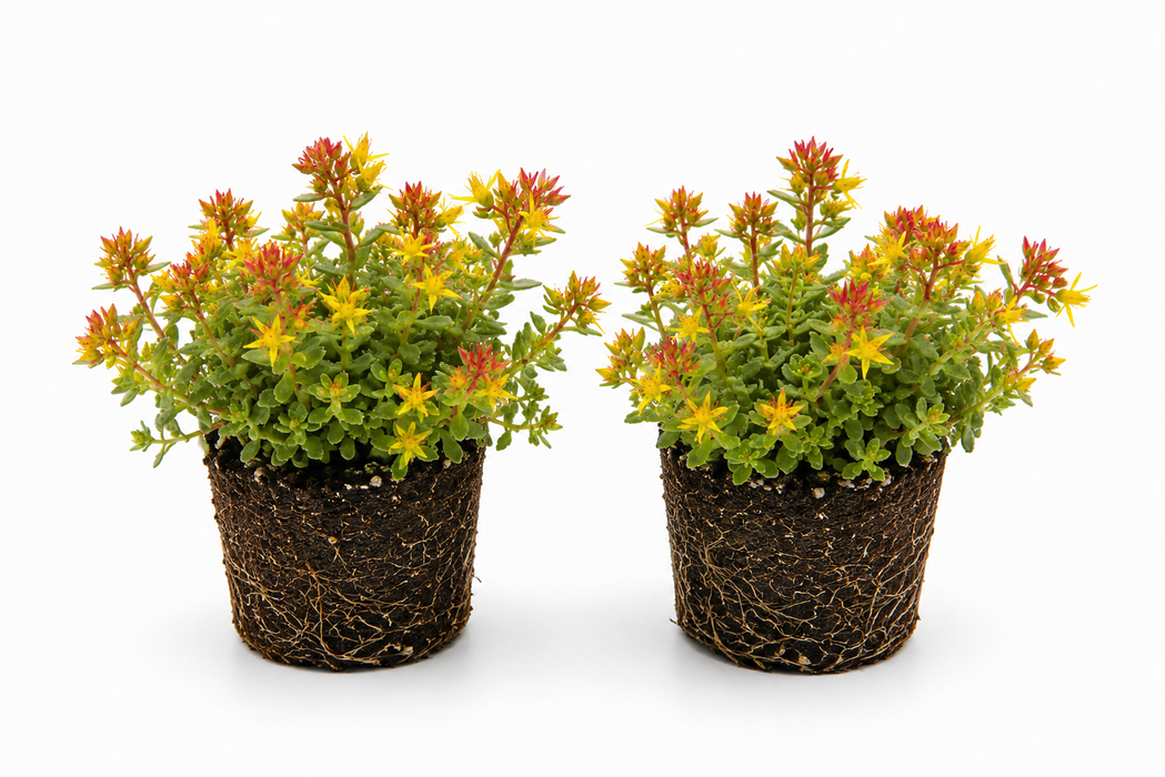 Sedum Floriferum – 200 stuks – Sedum pluggen – ca. 40 mm doorsnede – ca. 50 mm hoogte