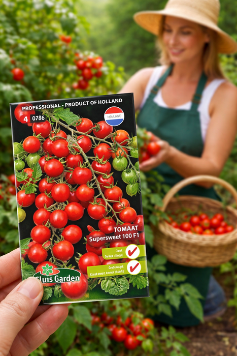 Tomaat Supersweet 1000 F1 Zaden: Kweek Heerlijke, Zoete Cherrytomaten met Sappige Textuur en Intense Smaak voor Salades, Snacks en Mediterrane Gerechten