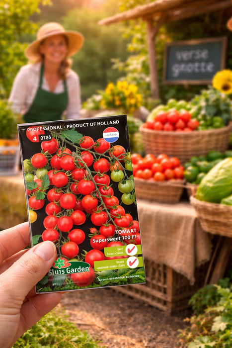 Tomaat Supersweet 1000 F1 Zaden: Kweek Heerlijke, Zoete Cherrytomaten met Sappige Textuur en Intense Smaak voor Salades, Snacks en Mediterrane Gerechten
