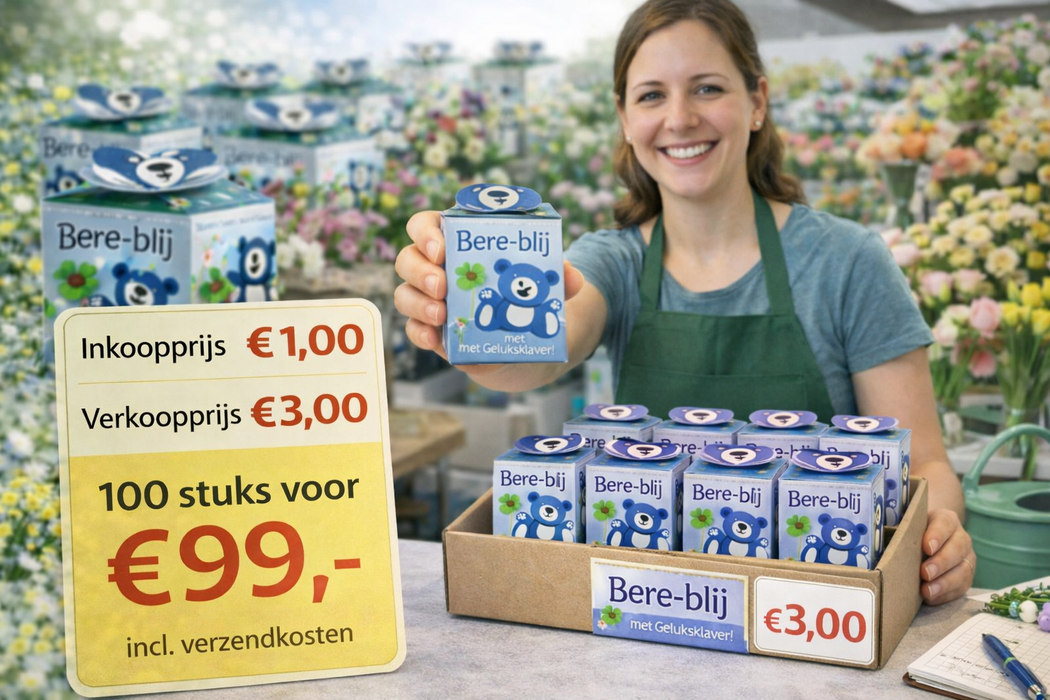 100 pièces de Bear-happy avec Lucky Clover – Trèfle à quatre feuilles (Oxalis) | 99 € frais de port inclus