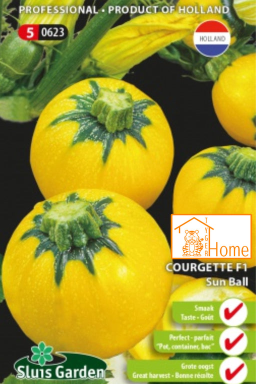 Courgette F1 Sun Ball Zaden: Grow delicious, round yellow zucchini in your own garden. Kweek heerlijke, ronde gele courgettes, perfect voor gezonde en kleurrijke gerechten