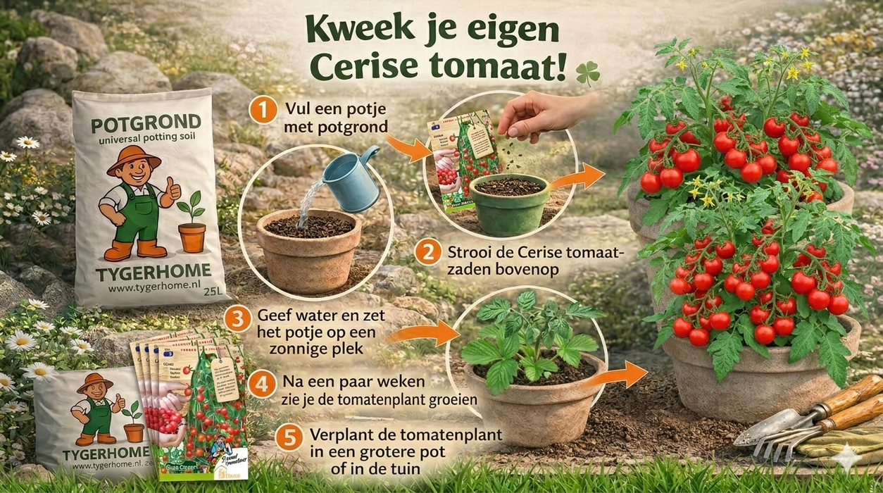 Cerise Tomaat Zaden: Kweek Heerlijke, Sappige Kerstomaten - Grow Delicious, Juicy Cherry Tomatoes - Cultivez des Tomates Cerises Savoureuses et Juteuses