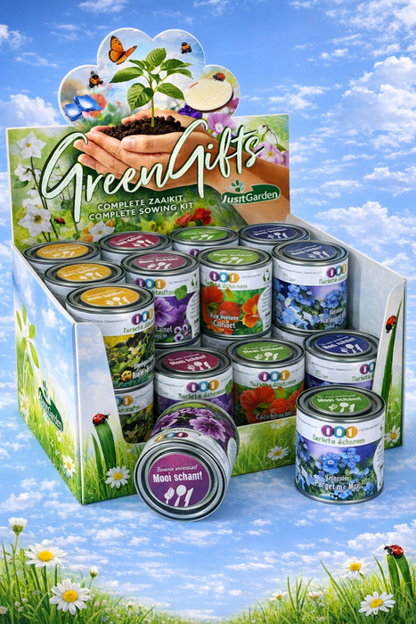 GreenGifts Essbare Blüten Anzuchtset in der Dose – Perfektes Produkt für den Einzelhandel, Geschenkartikelläden und die Gastronomie