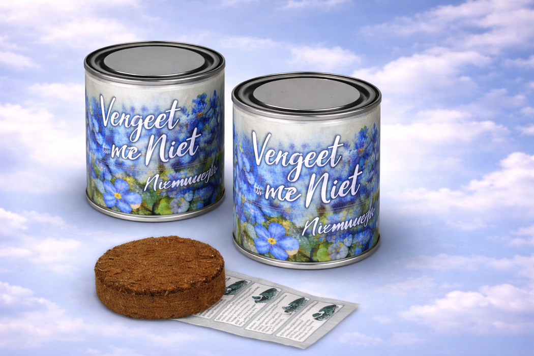 100x Vergeet-me-niet Kweekset in Blik – 250ML | Biologische Bloemenzaden | Complete DIY Set