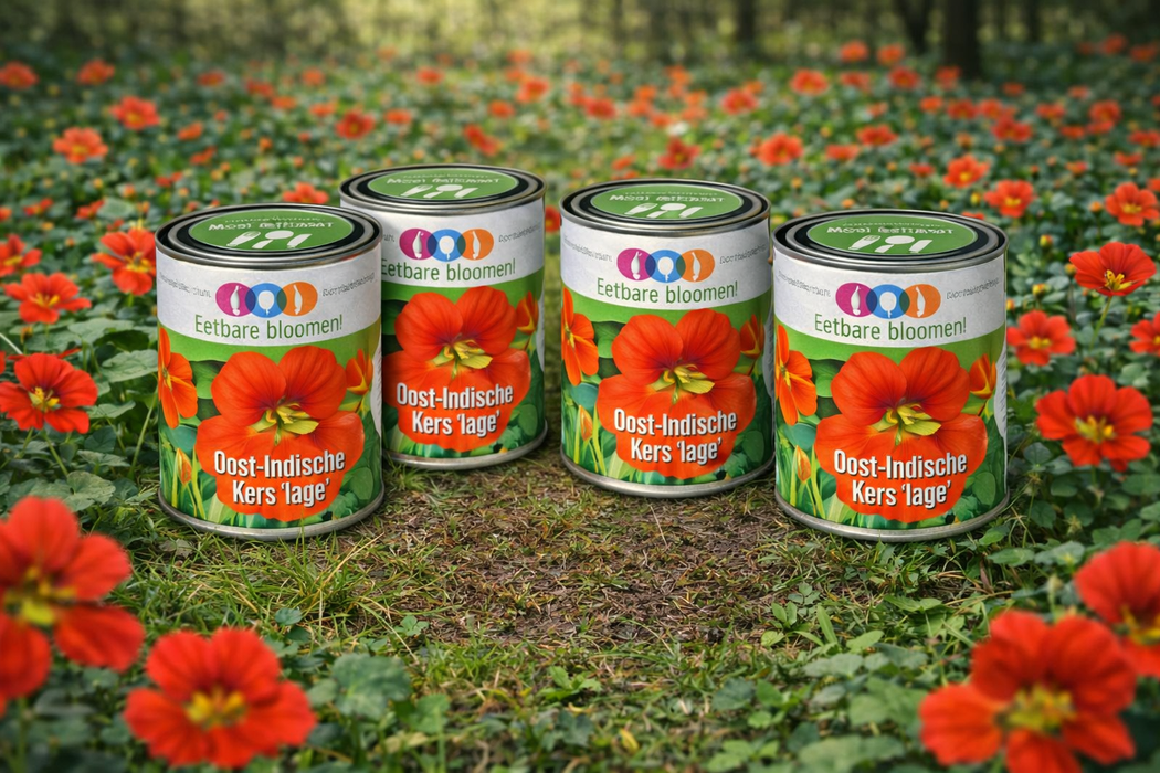 100x Eetbare Bloemen Oost-Indische Kers (Nasturtium) – Complete Kweekset in Blik – Inclusief Zaden & Kokosgrond