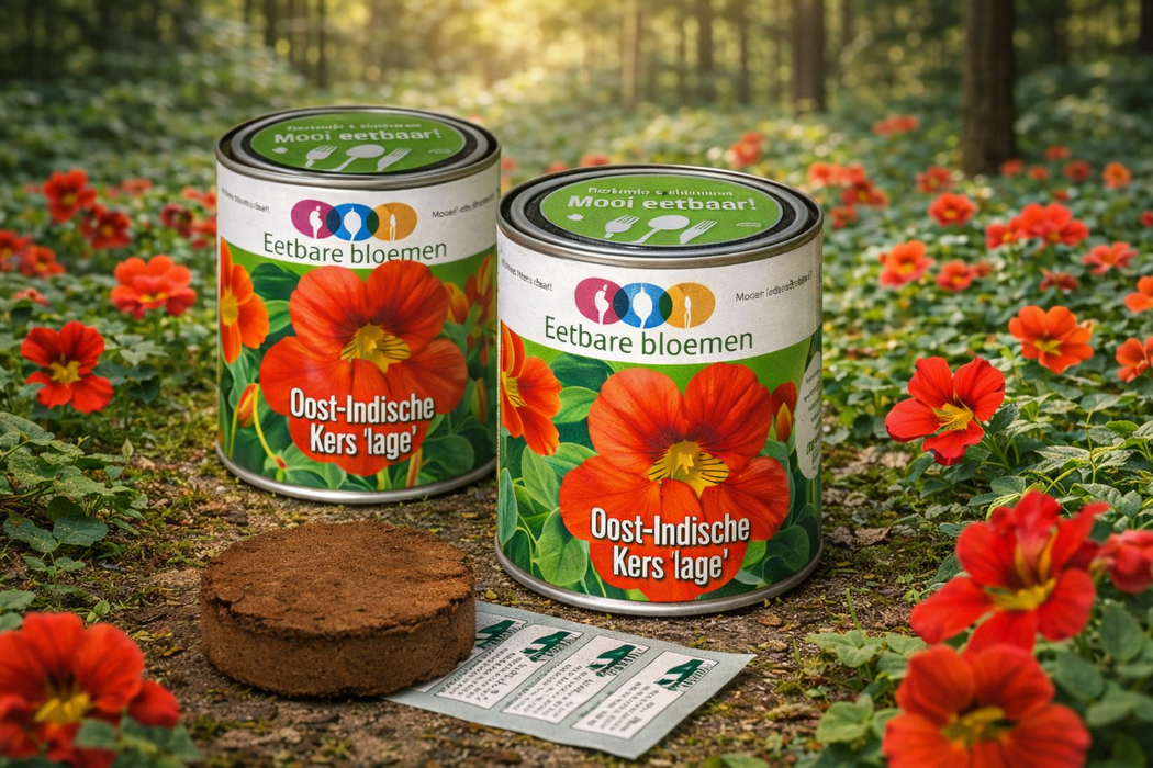 100x Eetbare Bloemen Oost-Indische Kers (Nasturtium) – Complete Kweekset in Blik – Inclusief Zaden & Kokosgrond