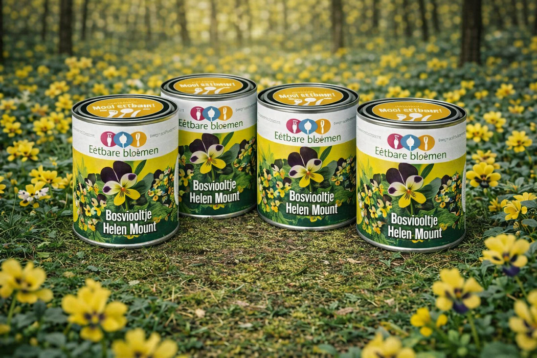 50x Eetbare Bloemen Bosviooltje ‘Helen Mount’ (Viola / Pansy) – Complete Kweekset in Blik – Inclusief Zaden & Kokosgrond