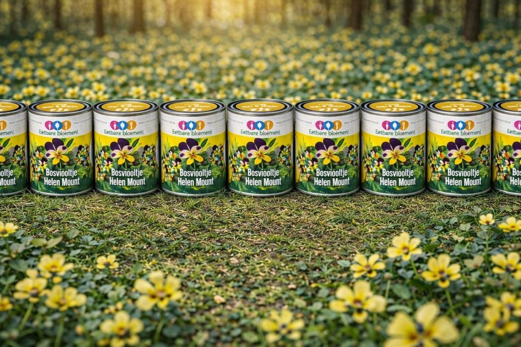 50x Eetbare Bloemen Bosviooltje ‘Helen Mount’ (Viola / Pansy) – Complete Kweekset in Blik – Inclusief Zaden & Kokosgrond