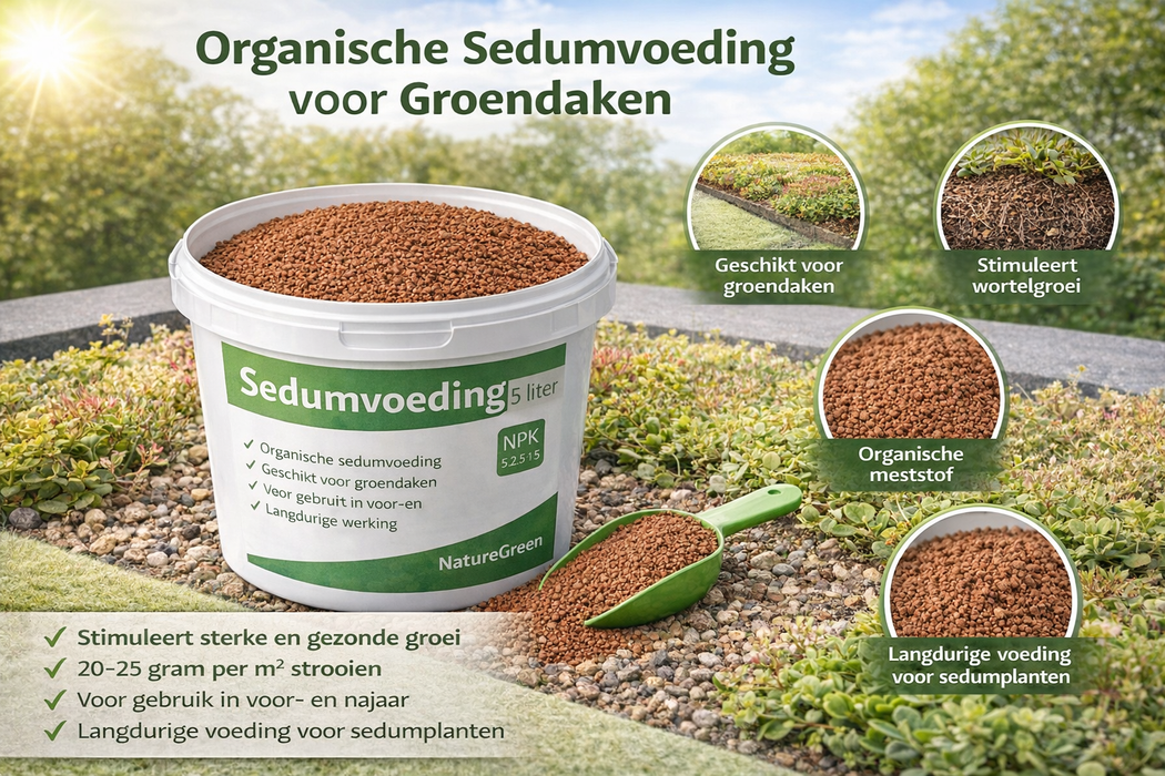 Sedumvoeding 5 Liter – Organische Meststof voor Groendaken | Langdurige Werking & Sterke Wortelgroei