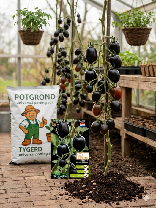 Tomaat Nightshade F1 | Unieke zwarte tomaat met zoete smaak | Grote oogst & opvallende kleur | Ideaal voor bijzondere salades of decoratie