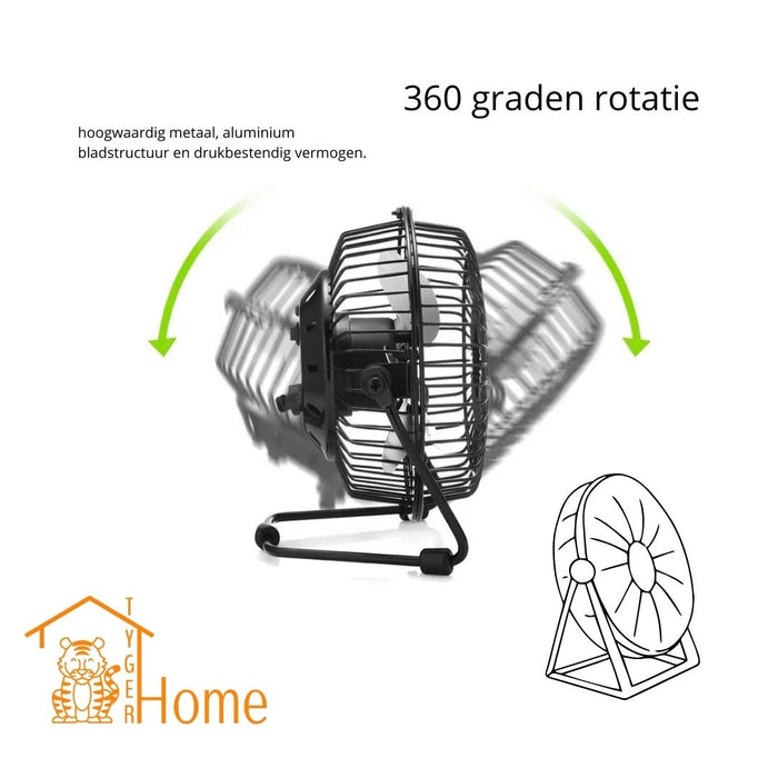 Mini Ventilator USB 2x - Black - Compact, Stil en Krachtig - Ideaal voor Bureau, Thuis en Reizen - Geen Batterijen Nodig