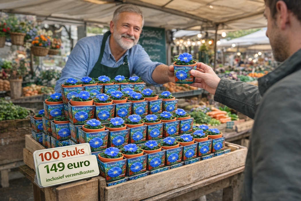 100 stuks Heavenly Blue – Ipomoea in terracotta pot | €149 incl. verzendkosten