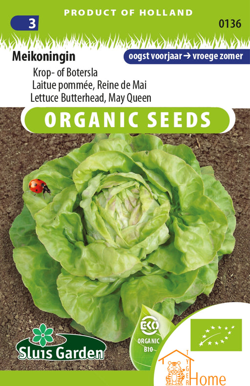 "Meikoningin Krop- of Botersla Zaden voor het kweken van voedzame, heerlijke en knapperige sla in je eigen tuin. Ideaal voor verse salades en gezonde maaltijden met een zachte, romige textuur."