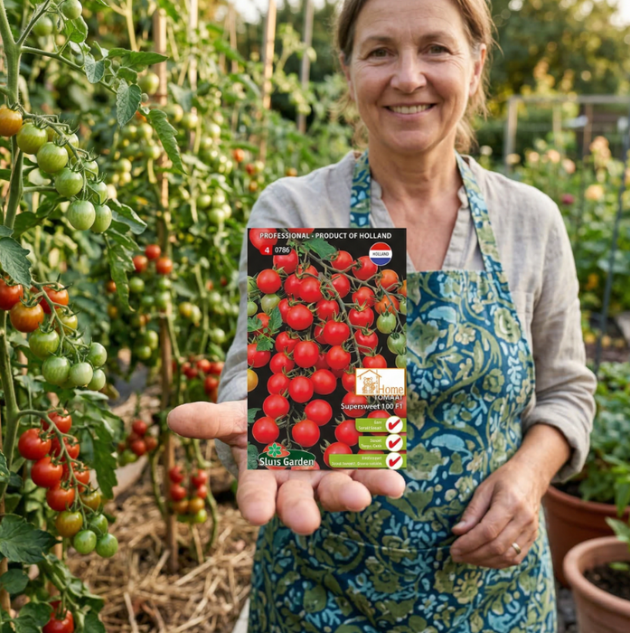 Tomaat Supersweet 1000 F1 Zaden: Kweek Heerlijke, Zoete Cherrytomaten met Sappige Textuur en Intense Smaak voor Salades, Snacks en Mediterrane Gerechten