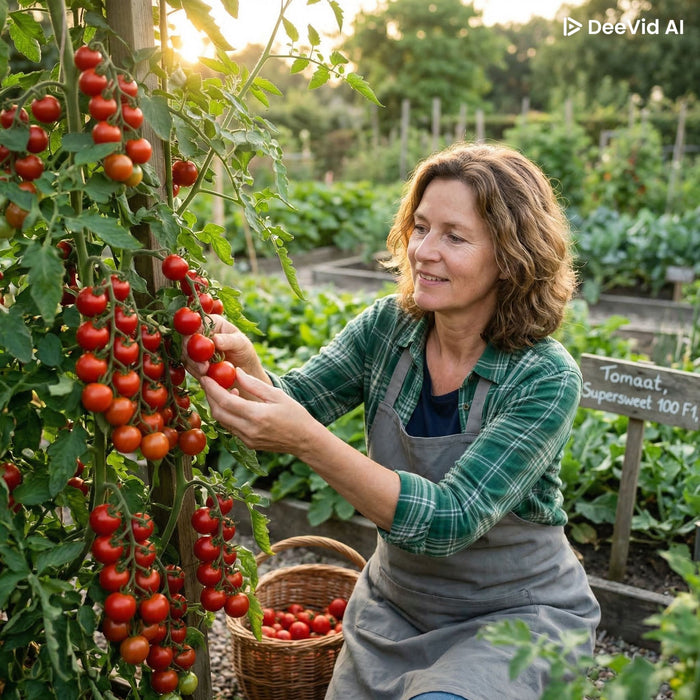 Tomaat Supersweet 1000 F1 Zaden: Kweek Heerlijke, Zoete Cherrytomaten met Sappige Textuur en Intense Smaak voor Salades, Snacks en Mediterrane Gerechten